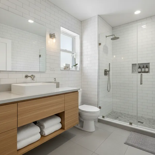 Bathroom after AI design with modern tiles and spa-like features