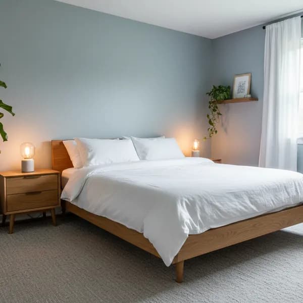 Bedroom after AI design with calming colors and peaceful atmosphere