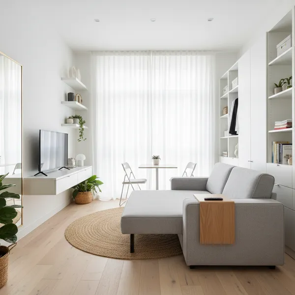 Small apartment after smart design with space-saving solutions